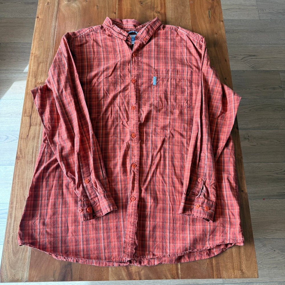 Columbia Men's Orange Plaid Long Sleeve Button Up Shirt Size 3XT